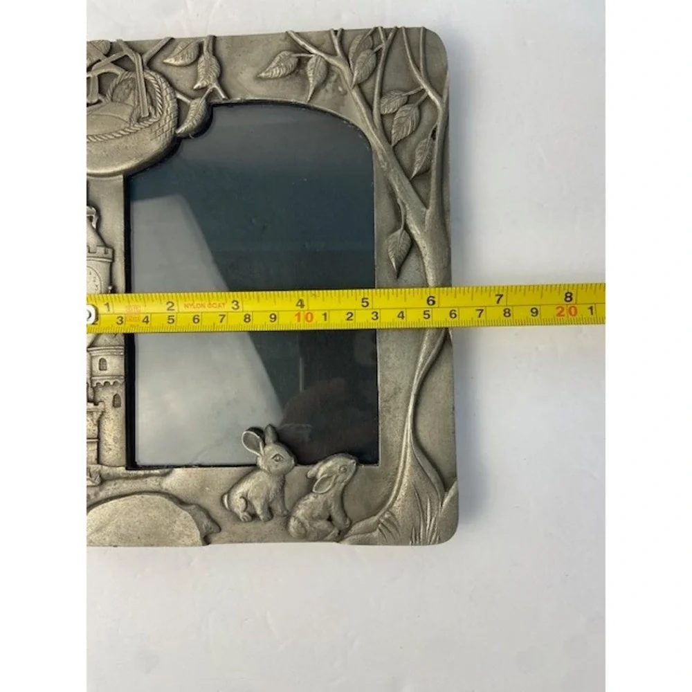 Kirk Stieff Pewter Nursery Picture Frame Rock-a-Bye Baby Bunnies Castle 7x5.5